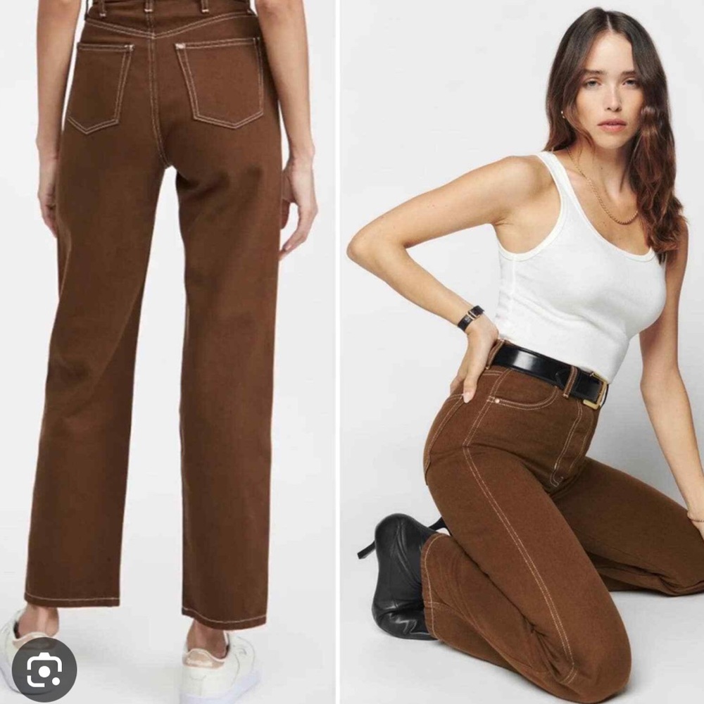 Reformation high rise cowboy straight leg wash chocolate size 28
